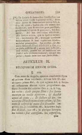 Articulus IX. Reliquorum Dierum Opera.