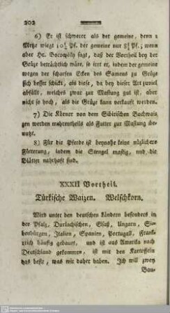 XXXII Vortheil. Türkische Waizen. Welschkorn