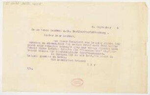 Brief an Erwin Lendvai : 06.09.1921