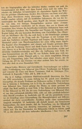397-398 [Rezension] Lohse, Eduard, Märtyrer und Gottesknecht