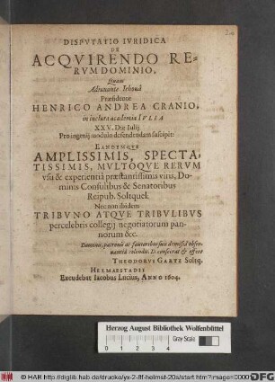 Disputatio Iuridica De Acquirendo Rerum Dominio