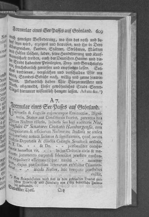A 7. Formular eines See=Passes auf Grönland.