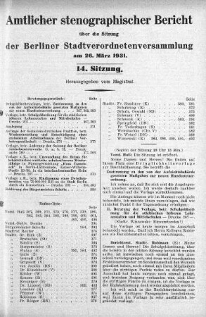 Sitzung 14, 26. März 1931