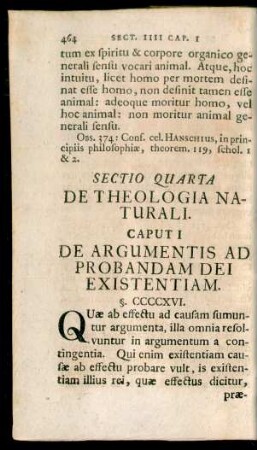 Sectio Quarta De Theologia Naturali