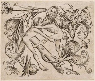 Zwei ringende Männer in Groteskenornamentik, Blatt 1 (von 12) aus der Serie "Ornamente mit grotesken Figuren"