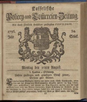 34. Stueck, Montag den 16ten August 1756