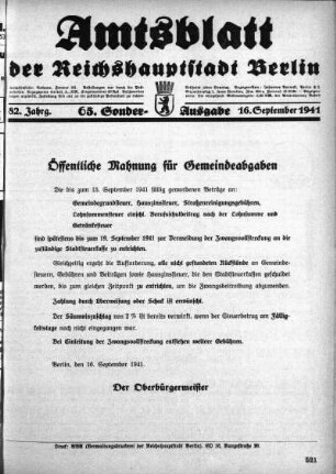 65. Sonderausgabe, 16. September 1941