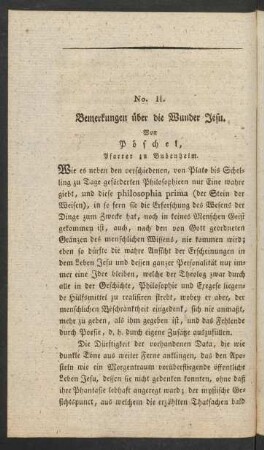 No. II. Bemerkungen über die Wunder Jesu. Von Pöschel, Pfarrer zu Bubenheim