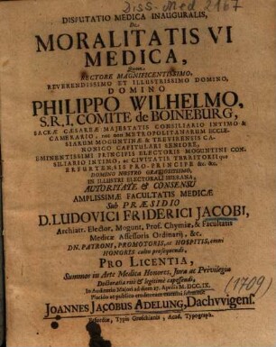 Disputatio Medica Inauguralis, De Moralitatis VI Medica