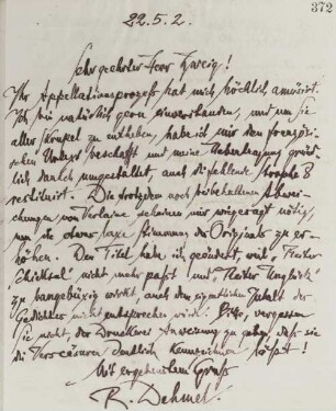 Brief an Stefan Zweig
