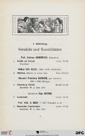 Gemälde und Kunstblätter (Nr. 1-178)