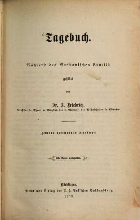 Tagebuch : während des Vaticanischen Concils geführt