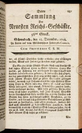 56tes Stuck. Schwabach, den 15. December, 1758.