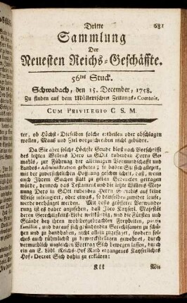 56tes Stuck. Schwabach, den 15. December, 1758.