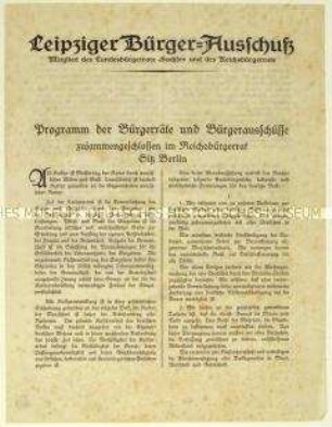 Flugblatt des Leipziger Bürgerausschusses mit dem politischen Programm des Reichsbürgerrates