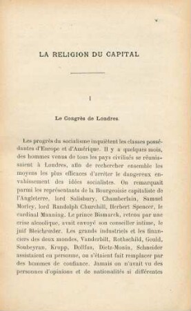 I Le Congrès de Londres.