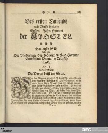 Des ersten Tausends nach Christi Geburth Erstes Jahr-Hundert der APOSTEL.