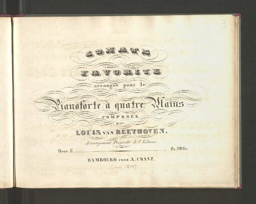 Sonate favorite : arr. pour le pianoforte à 4 mains : oeuv. 17