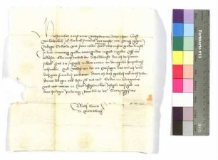 Graf Ulrich von Württemberg an Graf Kraft von Hohenlohe: Schuld gegen Rüdiger Sützel.
