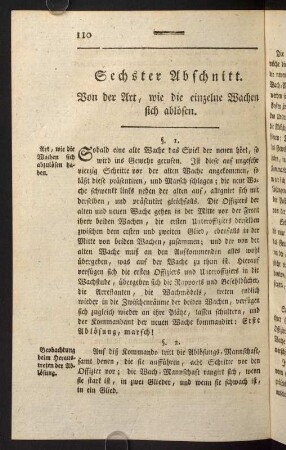 110-113, Sechster Abschnitt. Von der Art, wie die einzelne Wachen sich ablösen