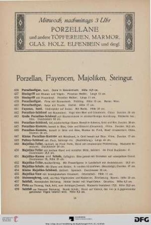 Porzellan, Fayencen, Majoliken, Steingut (Nr. 436-484)