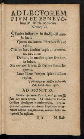 Ad Lectorem Pium Et Benevolum ...