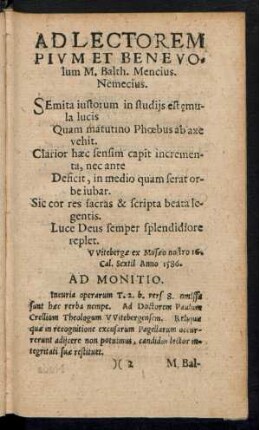 Ad Lectorem Pium Et Benevolum ...