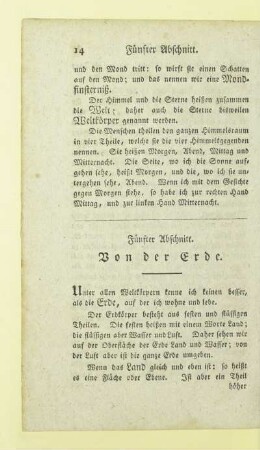 Fünfter Abschnitt. Von der Erde