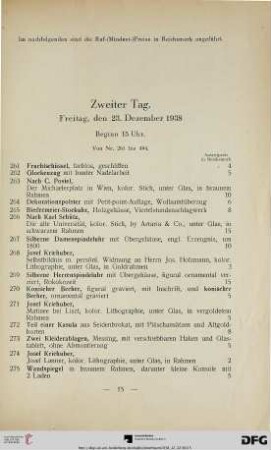 Zweiter Tag Freitag, den 23. Dezember 1938, Beginn 15 Uhr (Nr. 261-494)