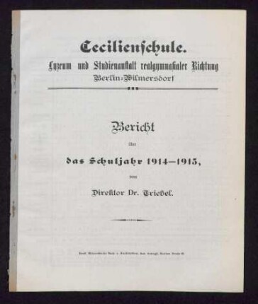 1914/15: Bericht über das Schuljahr ... - 1914/15