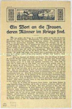 Patriotisches Flugblatt für die Frauen der Frontsoldaten