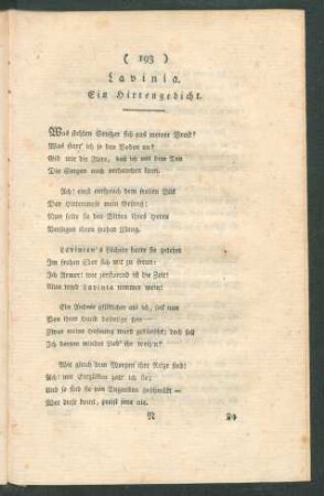 Lavinia. Ein Hirtengedicht.