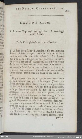 Lettre XLVII. A Achmet Cupriogli trés glorieux & trés-sage Visir Azem