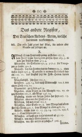 Das andere Register, Der Teutschen Redens-Arten, welche hierinnen vorkommen.