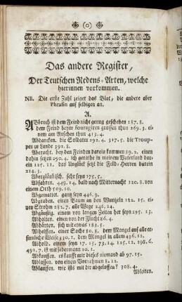 Das andere Register, Der Teutschen Redens-Arten, welche hierinnen vorkommen.