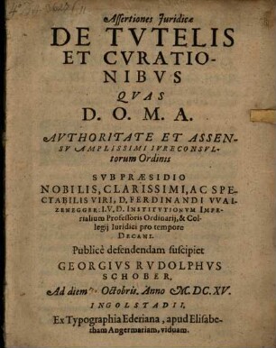 Assertiones iuridicae de tutelis et curationibus