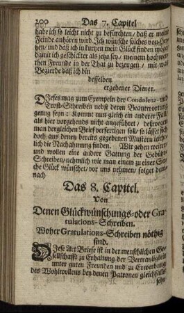Das 8. Capitel. Von Denen Glückwünschungs-oder Gratulations-Schreiben.
