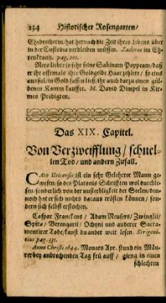 Das XIX. Capitel. Von Verzweifflung/ schnellen Tod/ und andern Zufall.