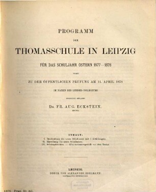 Programm der Thomasschule in Leipzig : für d. Schuljahr ..., 1877/78