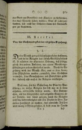 III. Artikel. Von der Nothwendigkeit der religiösen Erziehung.