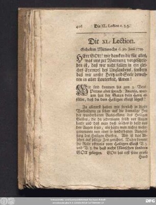 Die XL. Lection. Gehalten Mittwochs d. 20. Junii 1725.
