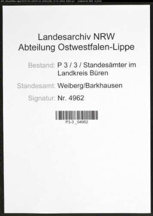 Sterberegister Standesamt Weiberg/Barkhausen