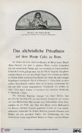 Das altchristliche Privathaus auf dem Monte Celio zu Rom