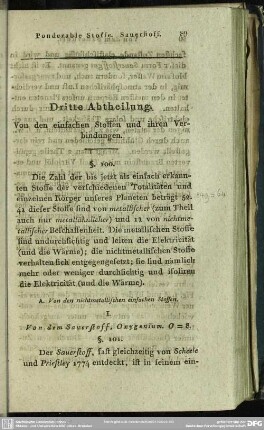 Dritte Abtheilung. Von den einfachen Stoffen und ihren Verbindungen