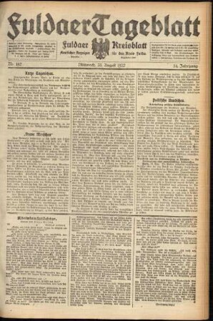 Ausgabe vom Mittwoch, den 23. August 1922.
