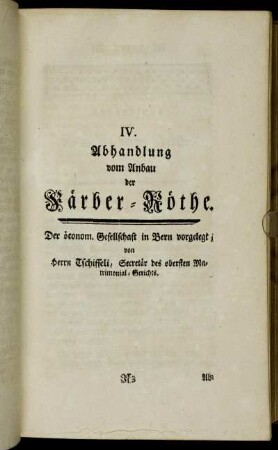 IV. Abhandlung vom Anbau der Färber-Röthe.