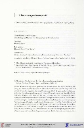 1. Forschungsschwerpunkt "Gehirn und Geist: Physische und psychische Funktionen des Gehirns"