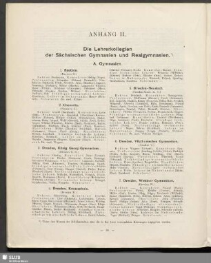 Anhang II. Die Lehrerkollegien der Sächsischen Gymnasien und Realgymnasien