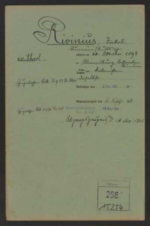 Rivinius, Jakob * 20.10.1893