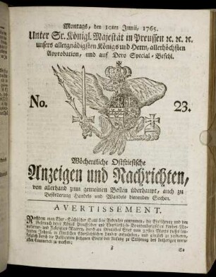No. 23. Montags, den 10ten Junii, 1765.